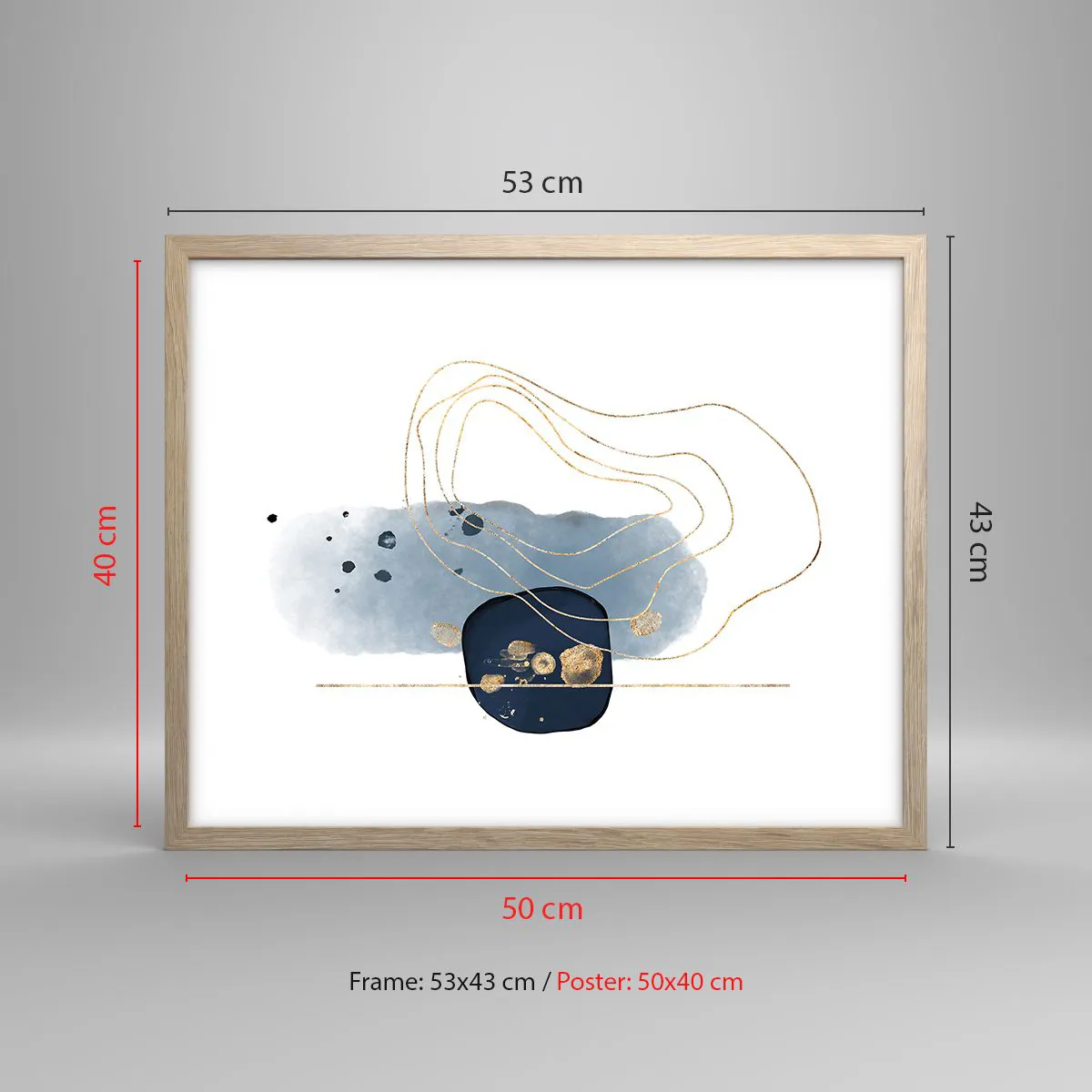 Poster în ramă de stejar deschis - Fantezie albastru-auriu - 50x40 cm