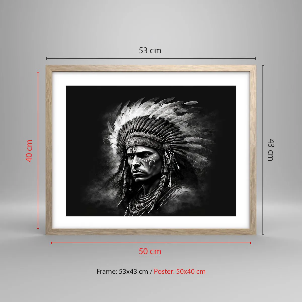 Poster in light oak frame - Chief and Warrior - 50x40 cm