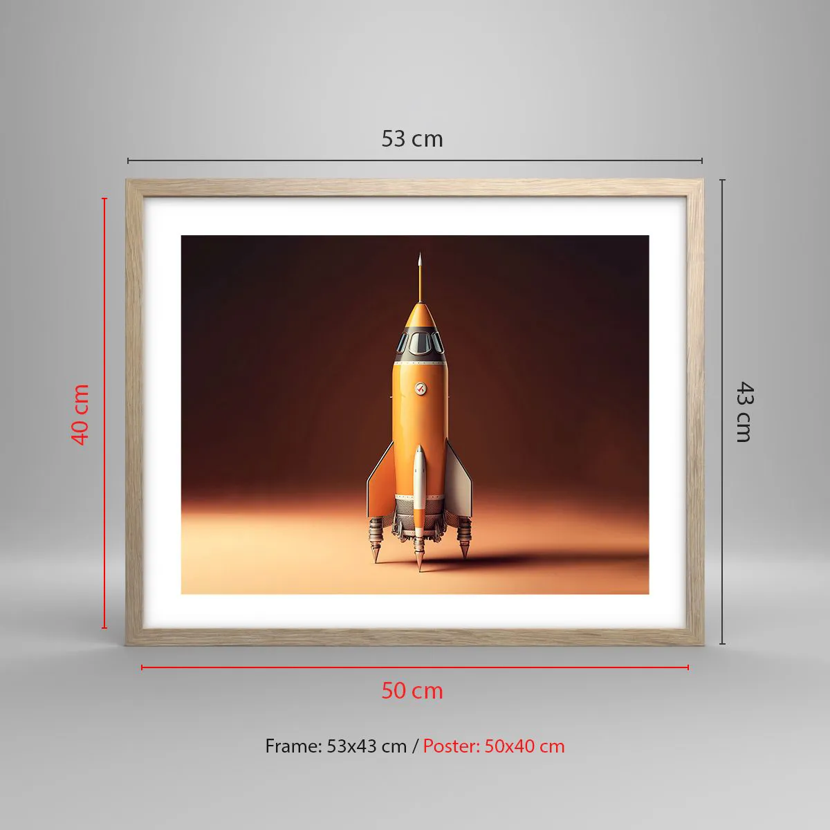 Pôster com moldura de carvalho claro - Tudo começa com um sonho - 50x40 cm