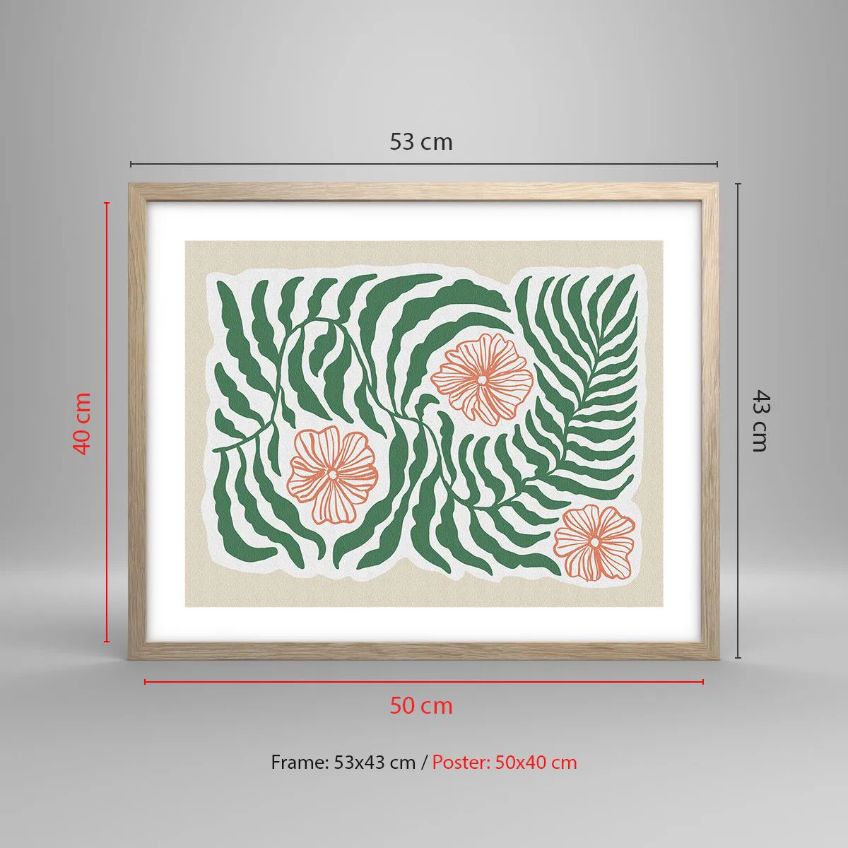 Poster in light oak frame - Blossoming in Green - 50x40 cm