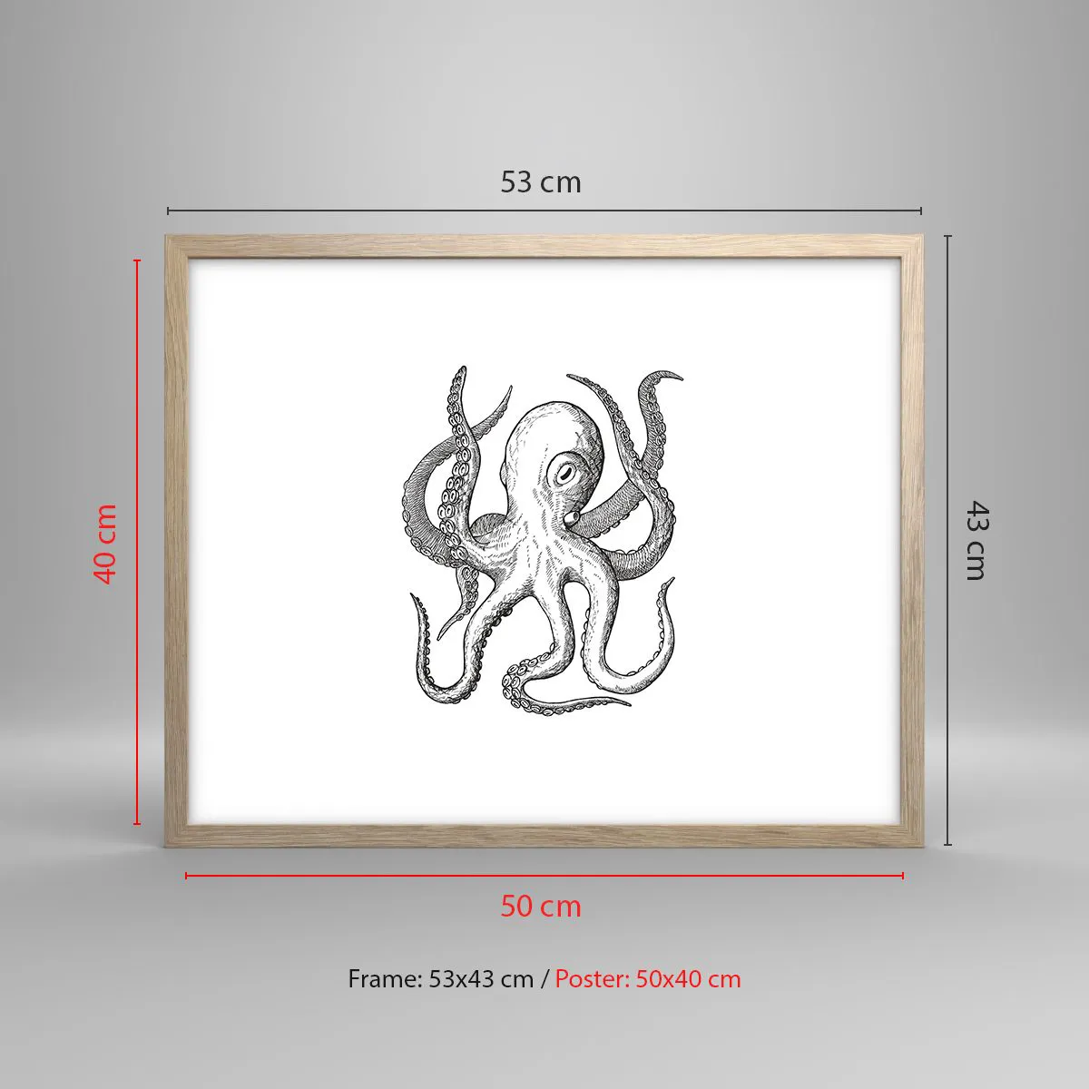 Plagát v ráme zo svetlého duba - Tancujúca s vlnami - 50x40 cm