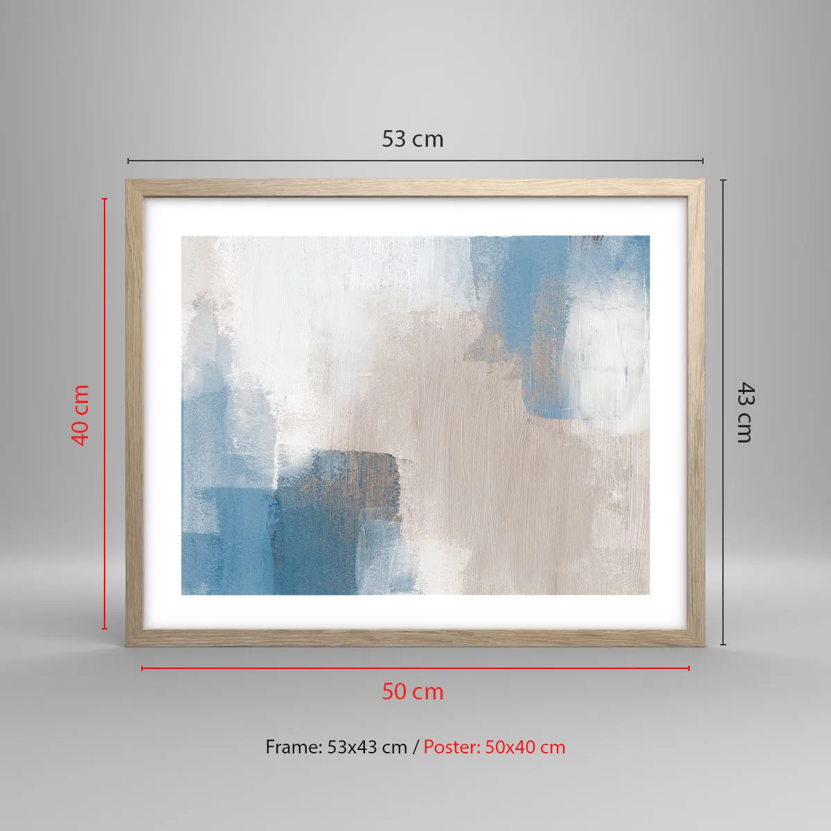 Affisch i ram av ljusek - Rosa abstraktion bakom en blå slöja - 50x40 cm