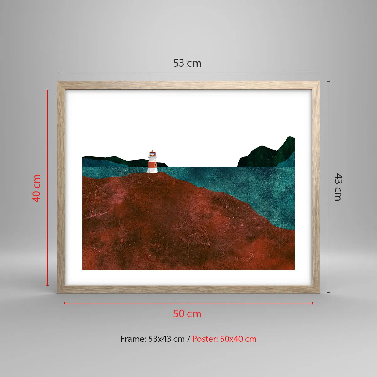 Plakat i ramme af lyst egetræ - Med blikket rettet mod havet - 50x40 cm