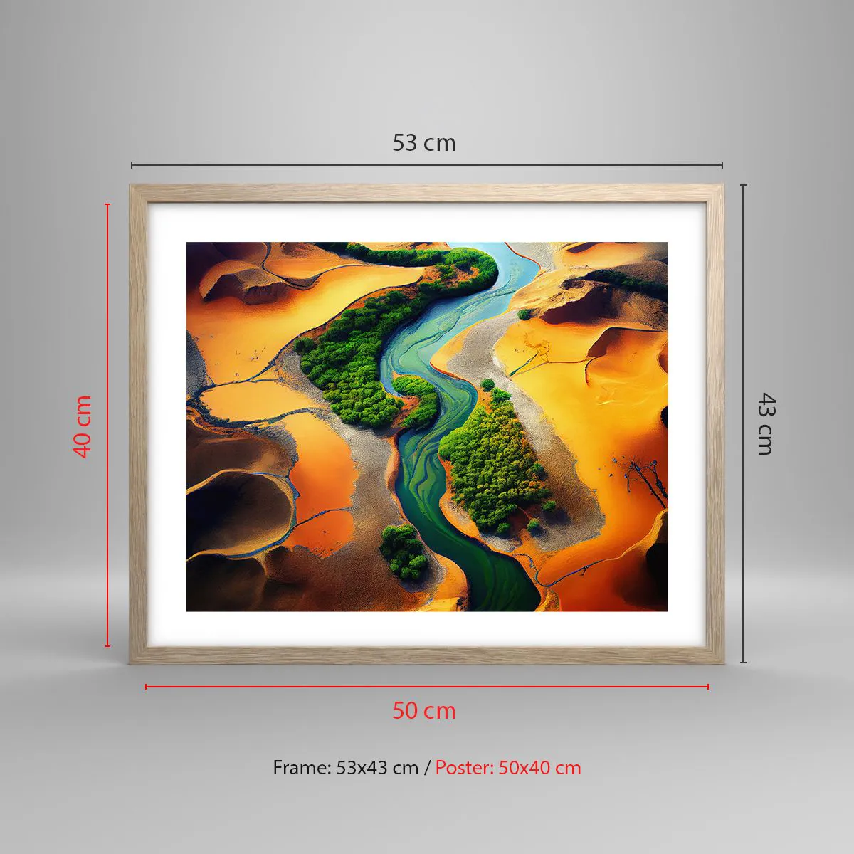 Poster în ramă de stejar deschis - Râul care dă viață - 50x40 cm
