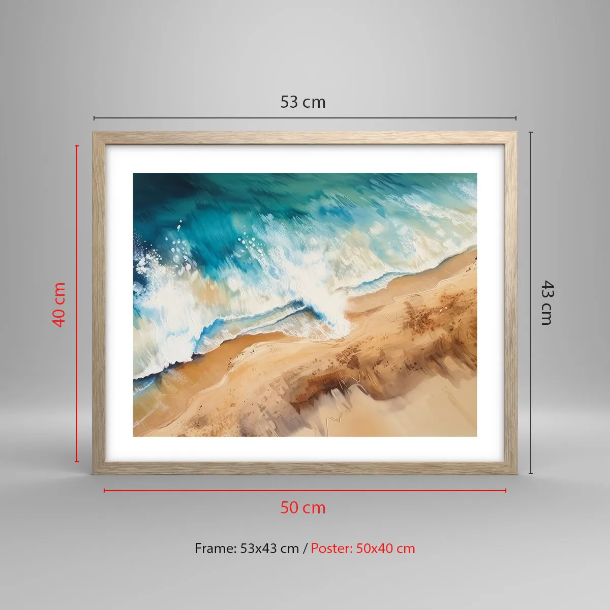 Poster in light oak frame - Returning Wave - 50x40 cm