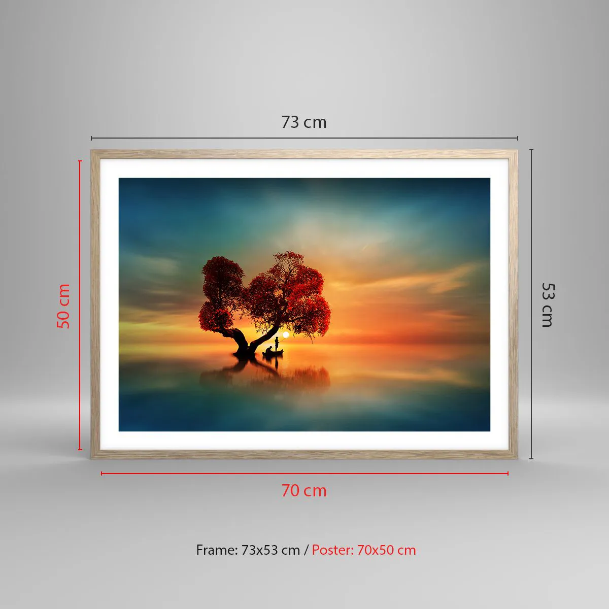 Plakat i ramme af lyst egetræ - Fjern og tavs verdensløshed - 70x50 cm