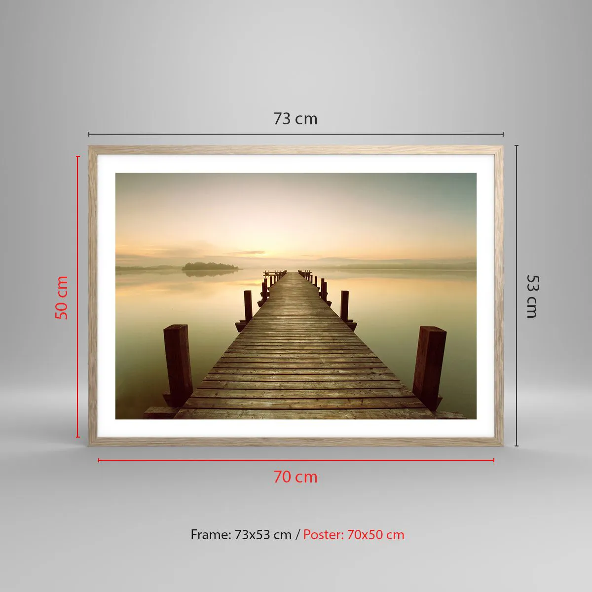 Plakat i ramme af lyst egetræ - Før daggry, daggry, lys - 70x50 cm