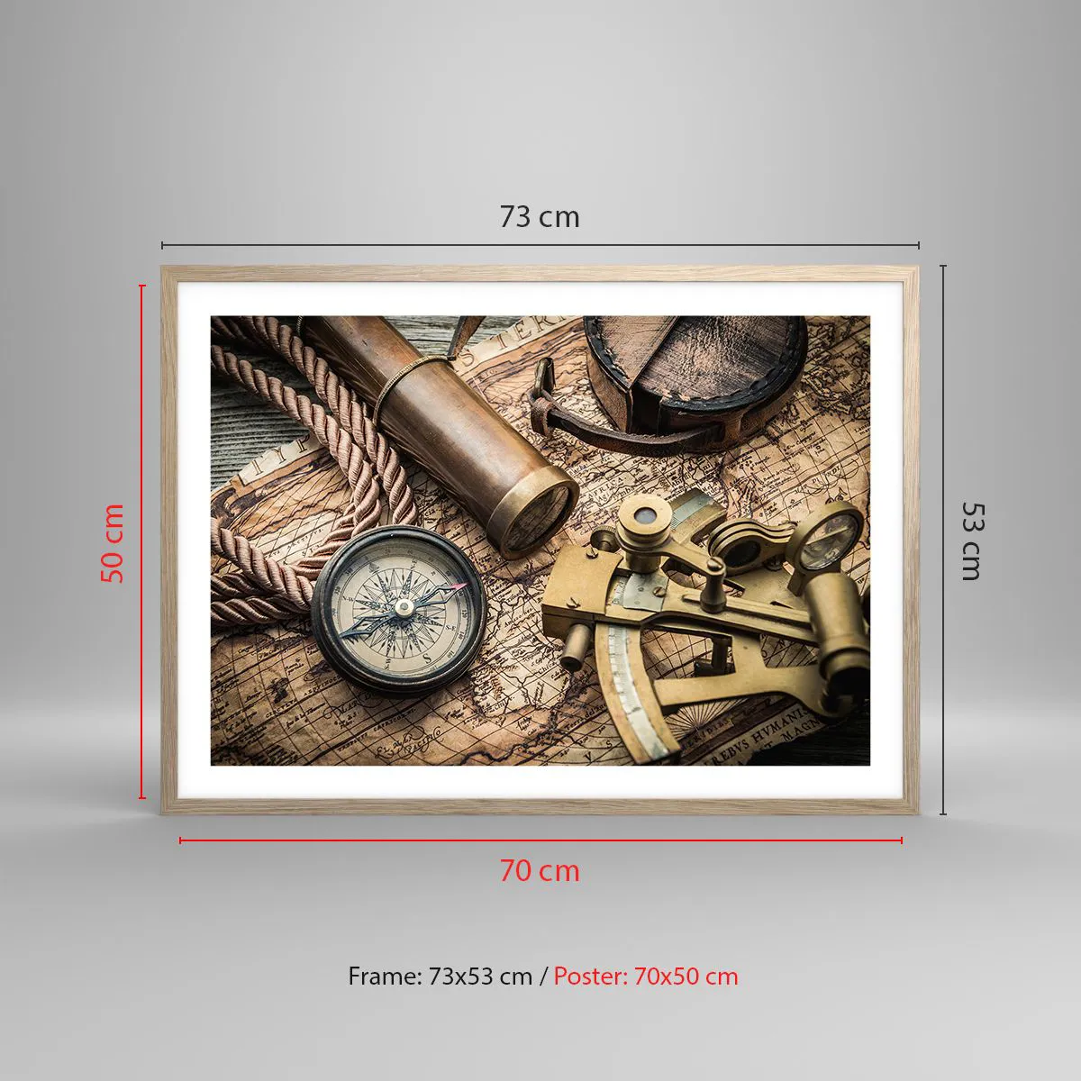 Pôster com moldura de carvalho claro - Definir um rumo - 70x50 cm