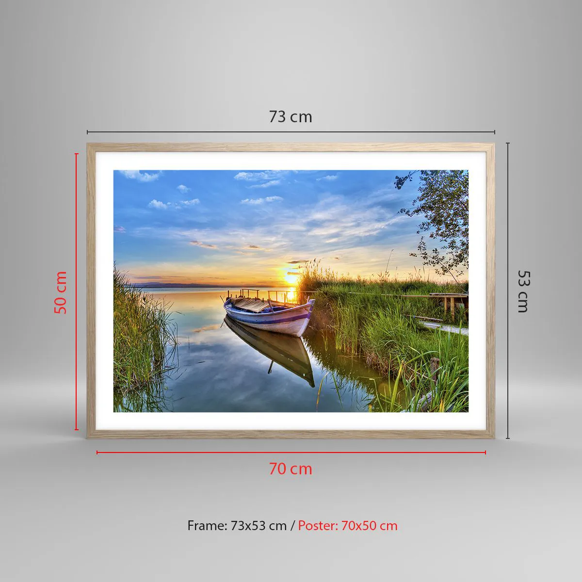 Plakat i ramme af lyst egetræ - Bugt med opfyldte drømme - 70x50 cm