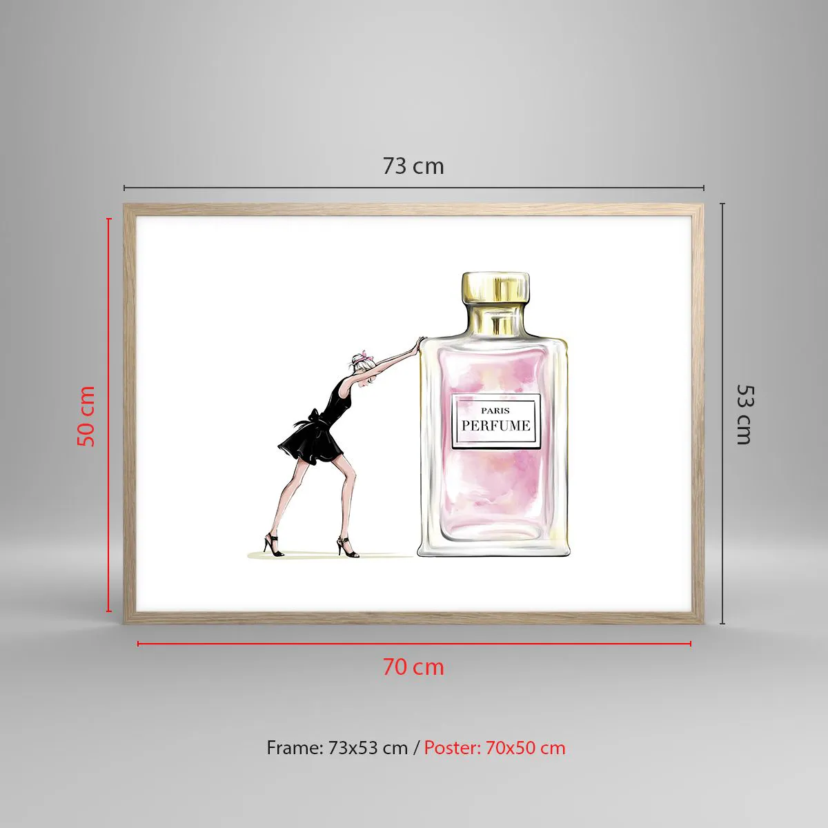 Poster in einem Rahmen aus heller Eiche - Essenz der Weiblichkeit - 70x50 cm