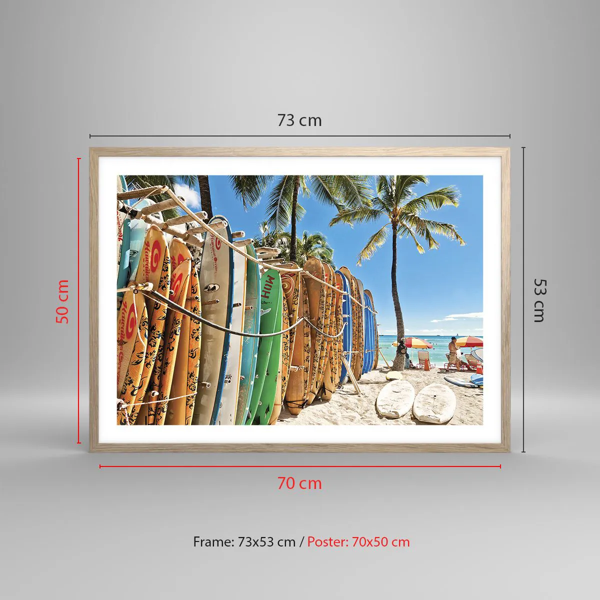 Plakat i ramme af lyst egetræ - Solrig sjov - 70x50 cm