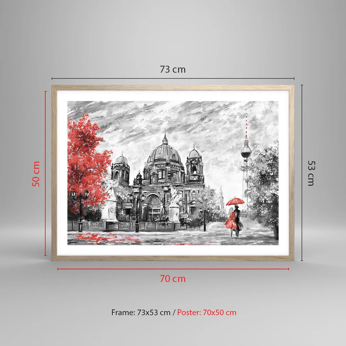 Plakat i ramme af lyst egetræ - Møde i Berlin - 70x50 cm