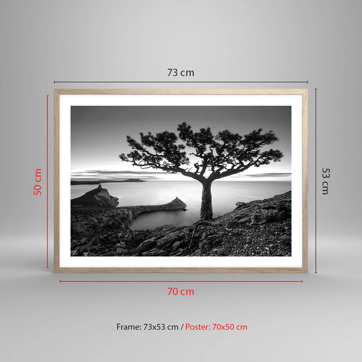 Póster en marco roble claro - Calma hasta el horizonte - 70x50 cm