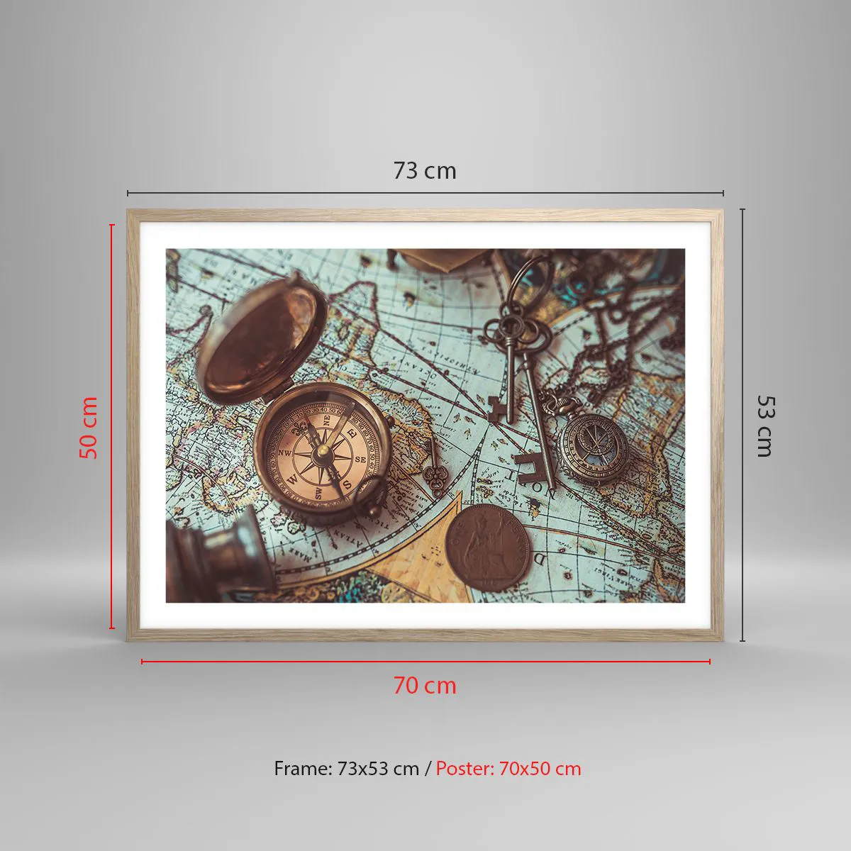 Pôster com moldura de carvalho claro - Para o aventureiro - 70x50 cm