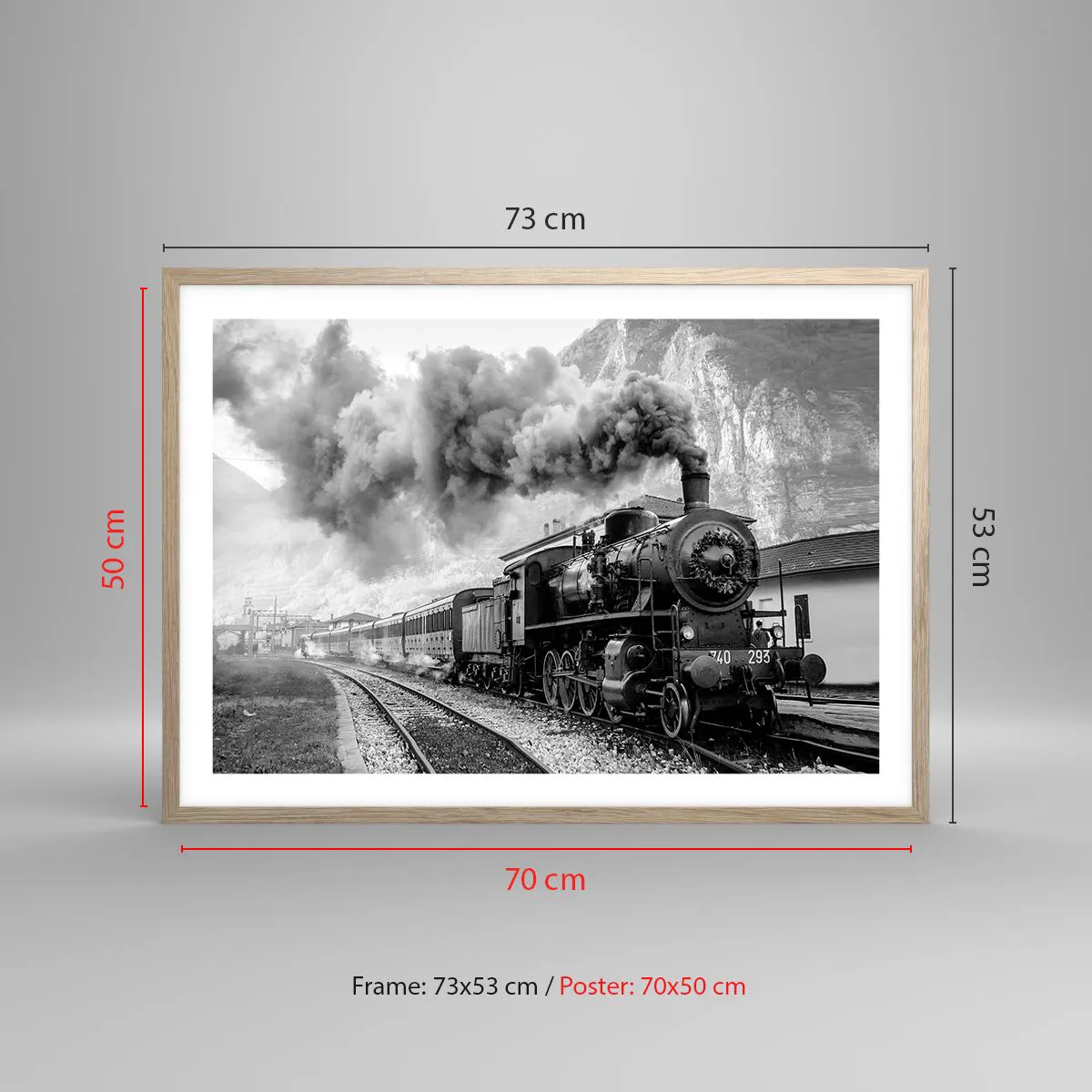 Poszter világos tölgy keretben - Indulását a mozdony várja… - 70x50 cm