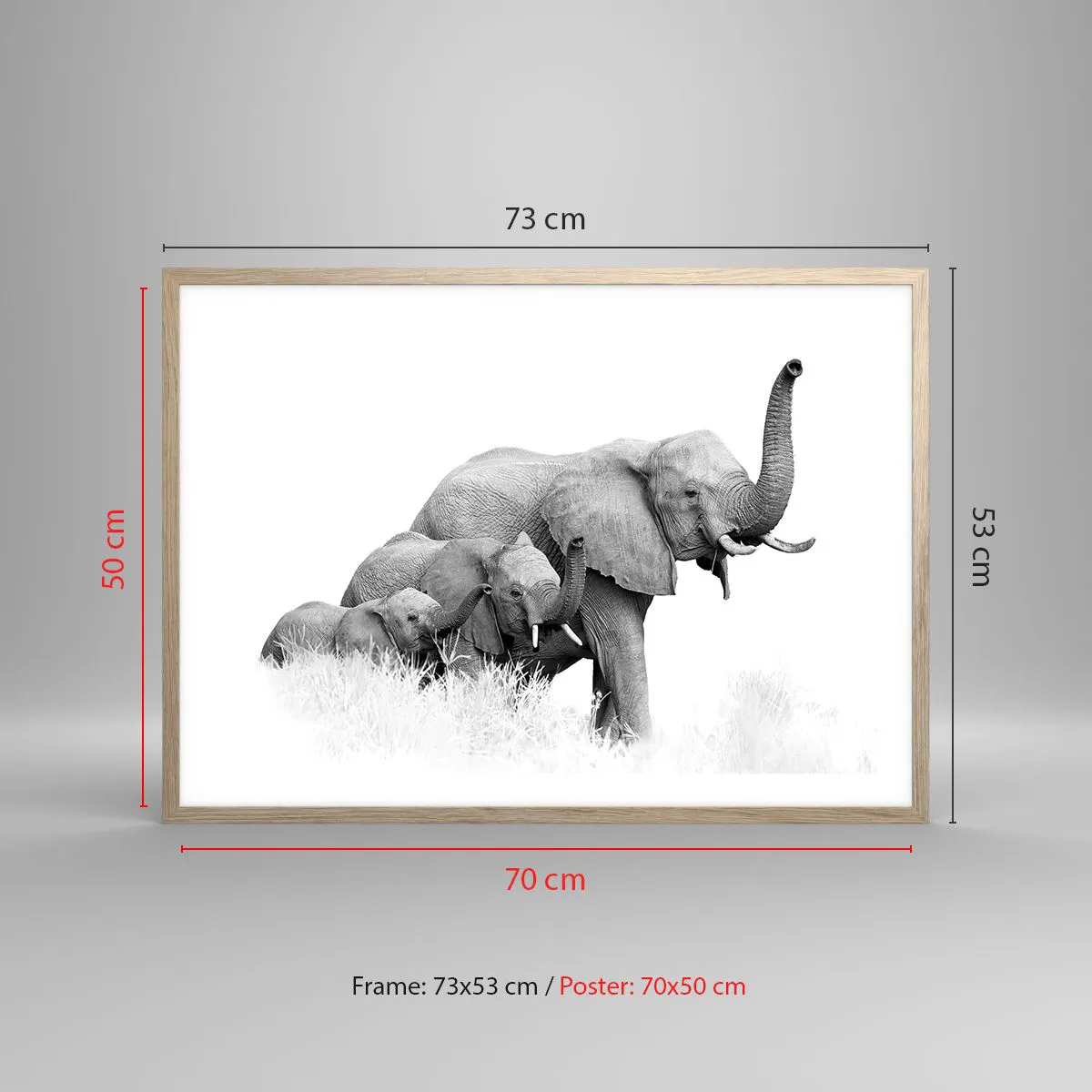 Póster en marco roble claro - Uno, dos, tres - 70x50 cm