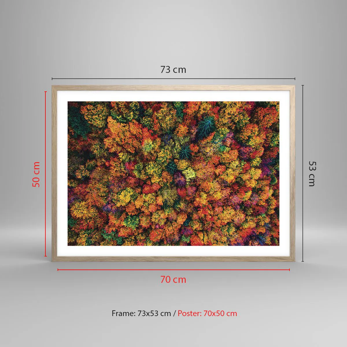 Plakat i ramme af lyst egetræ - Buket af efterårstræer - 70x50 cm