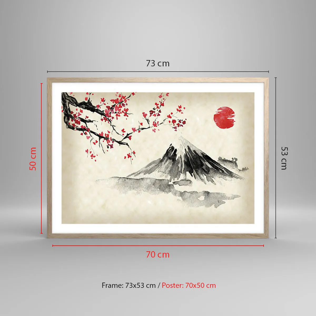 Plakat i ramme af lyst egetræ - Bliv forelsket i Japan - 70x50 cm