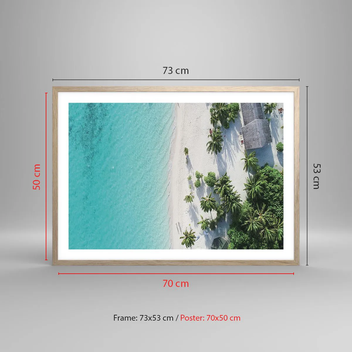 Plakát v rámu světlý dub - Dovolená v ráji - 70x50 cm