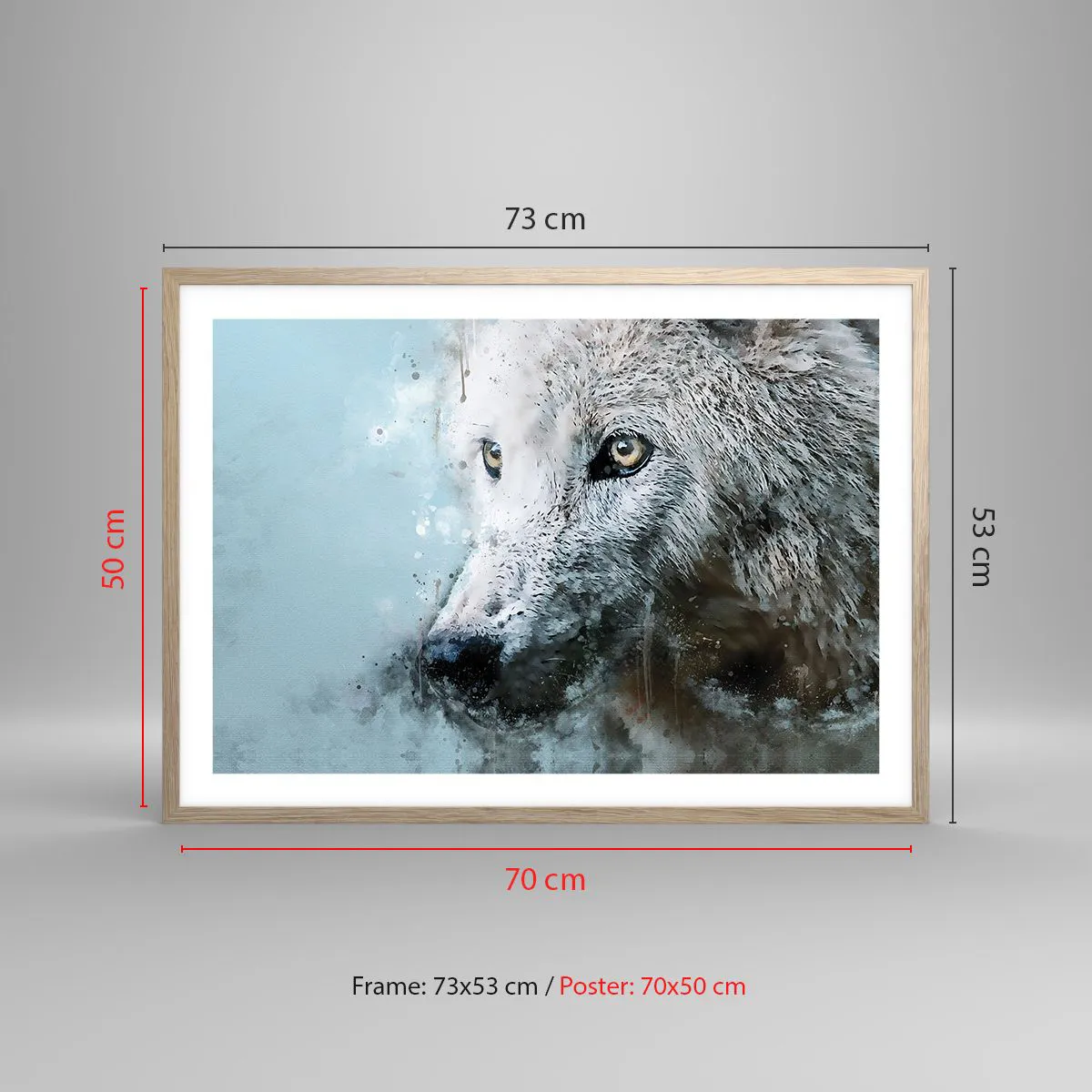 Plakat i ramme af lyst egetræ - Mød ulvesjælen - 70x50 cm