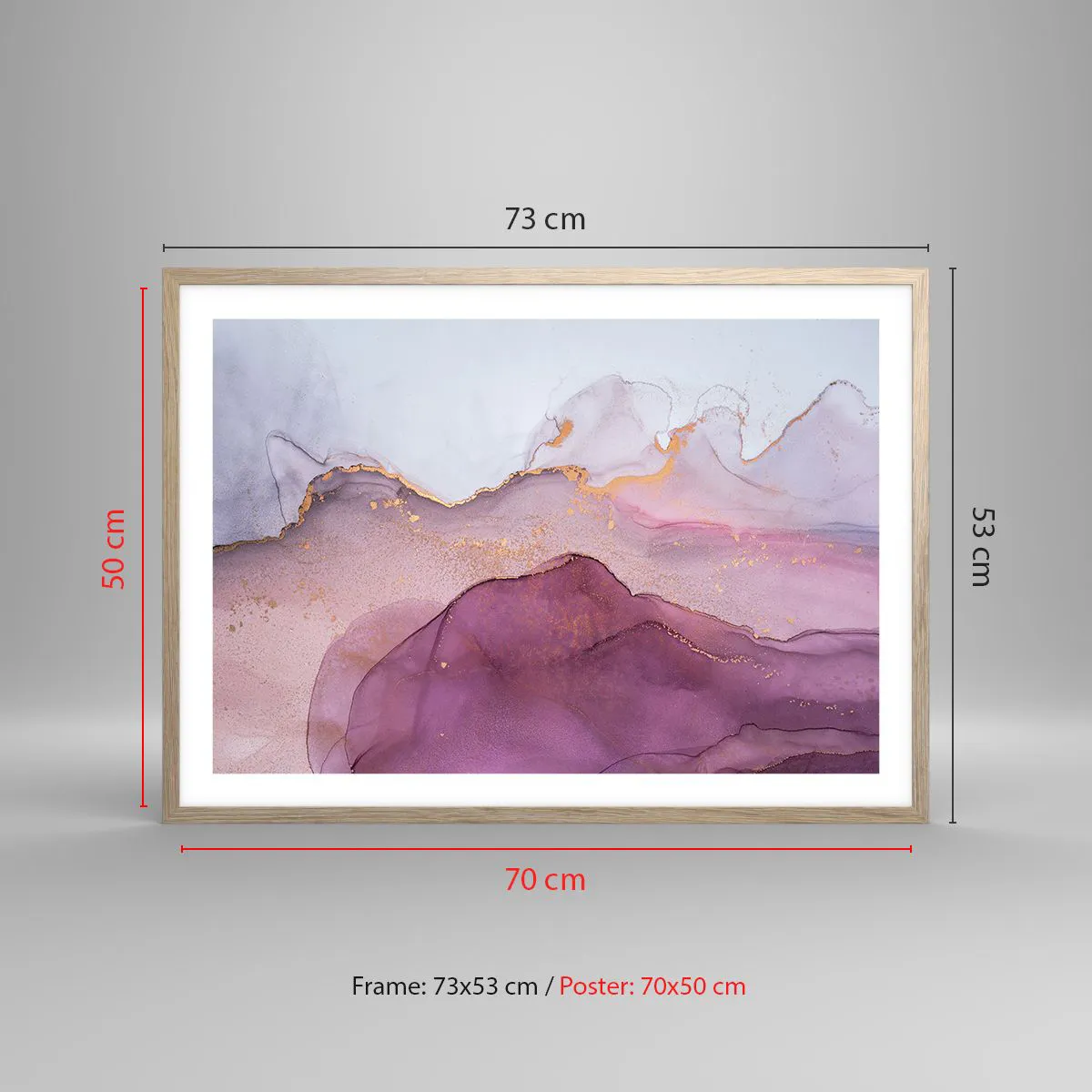 Plakát v rámu světlý dub - Fialové a lilové vlny - 70x50 cm