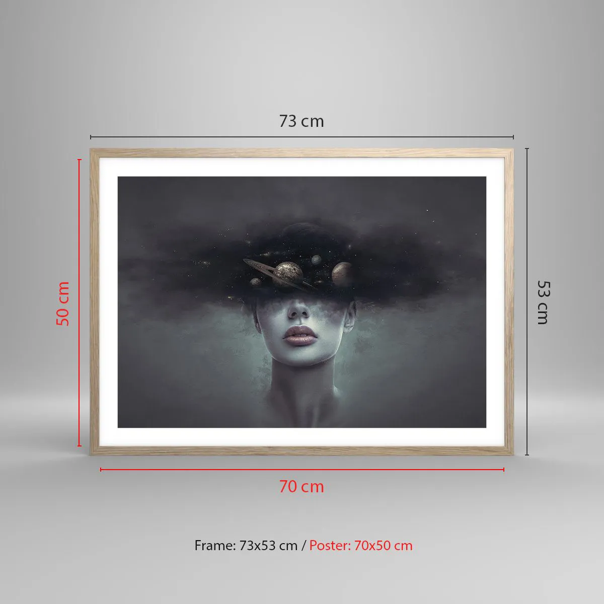 Plakat i ramme af lyst egetræ - Og planeterne er ved at gå amok... - 70x50 cm