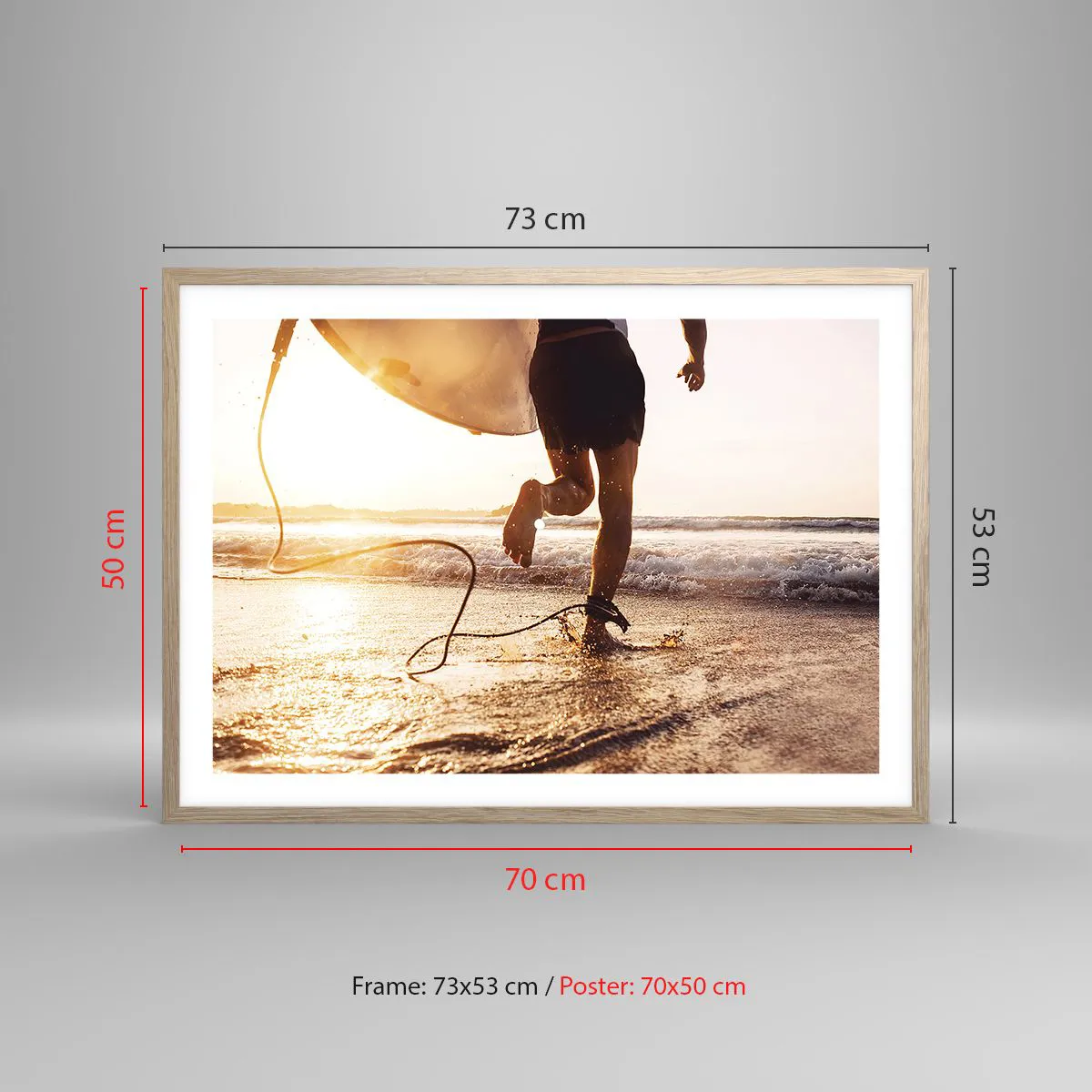 Plakat i ramme af lyst egetræ - For at møde bølgen - 70x50 cm