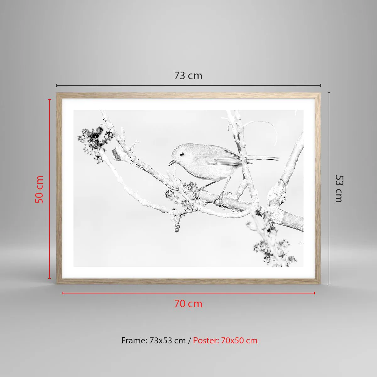 Plakat i ramme af lyst egetræ - Vintermorgen - 70x50 cm