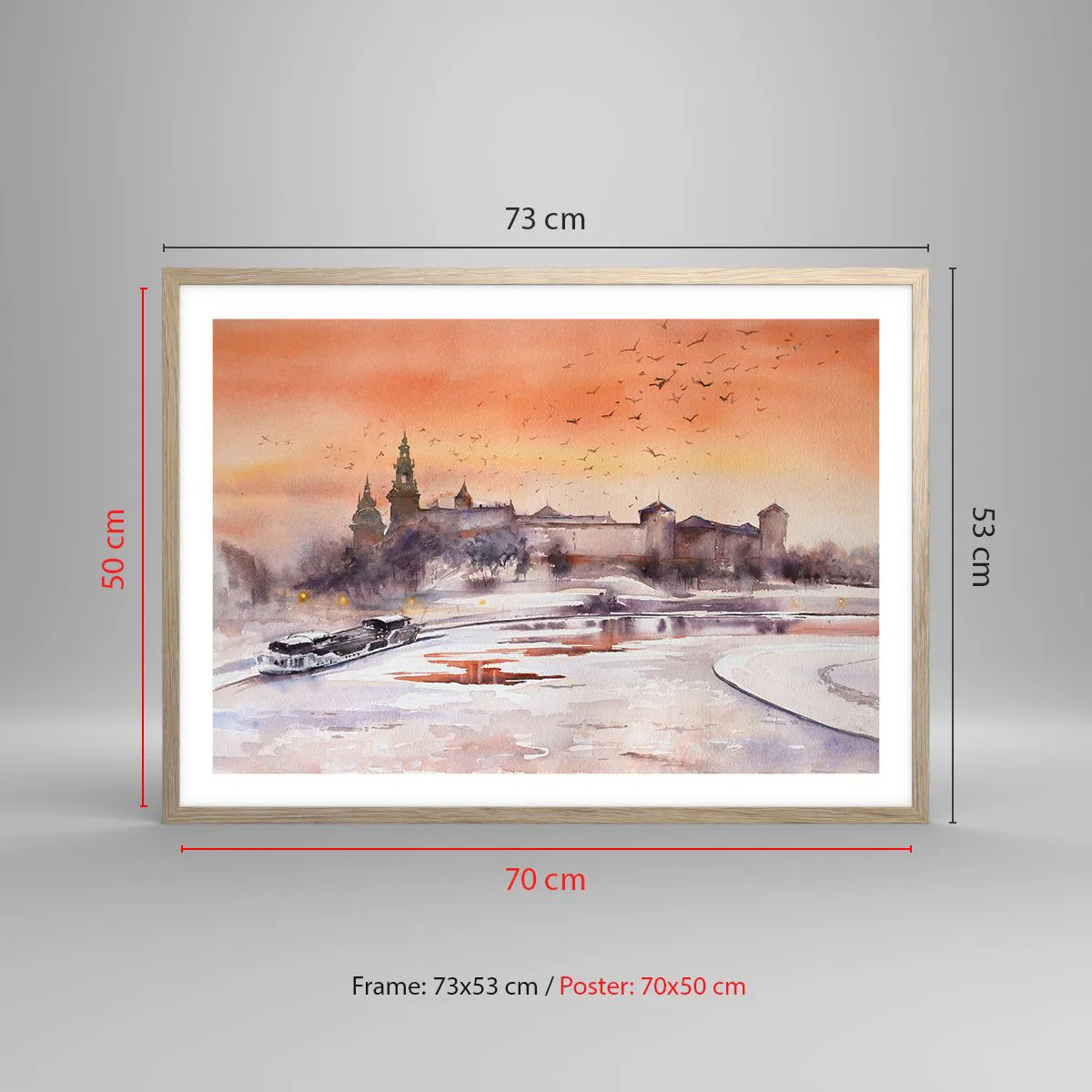 Poszter világos tölgy keretben - Királyi naplemente - 70x50 cm