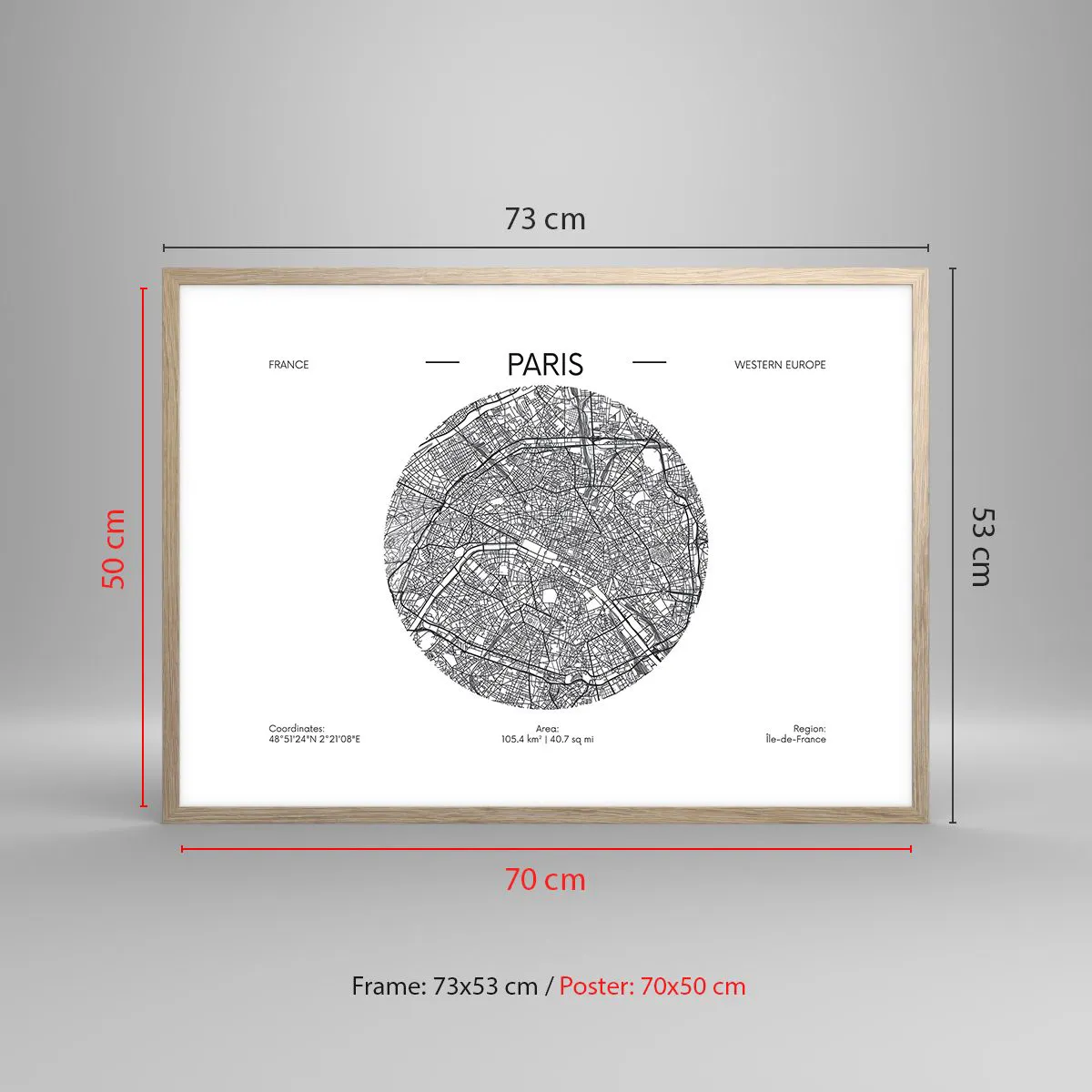 Plakát v rámu světlý dub - Anatomie Paříže - 70x50 cm
