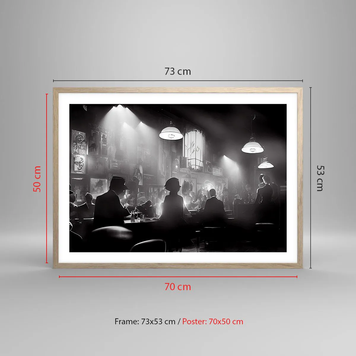 Pôster com moldura de carvalho claro - Em uma atmosfera de jazz - 70x50 cm