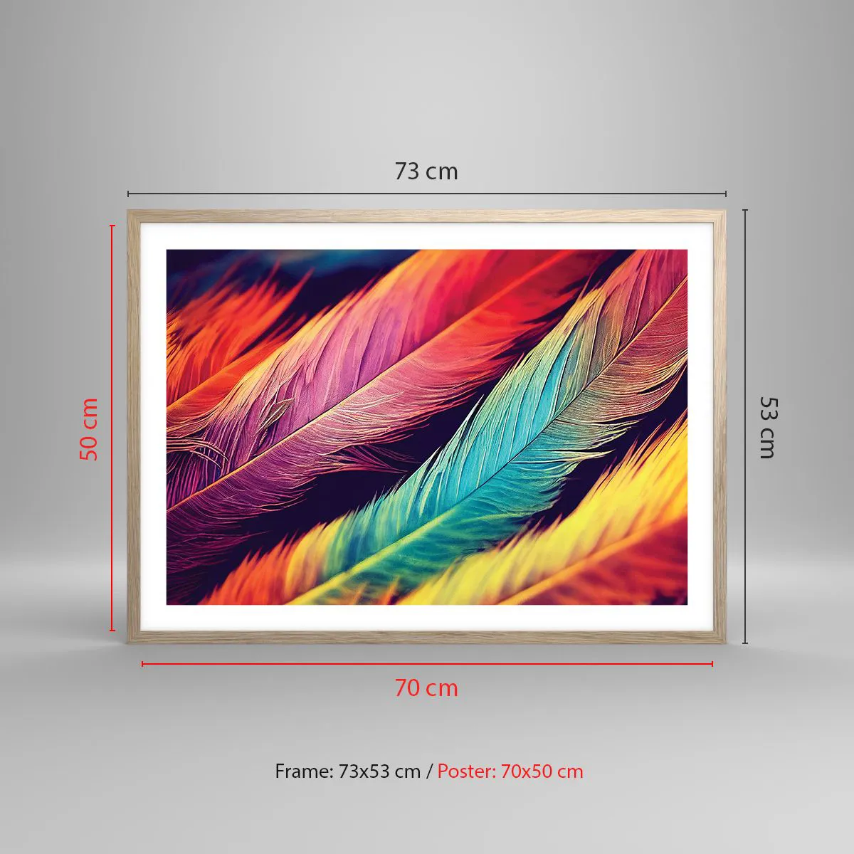 Poster in einem Rahmen aus heller Eiche - Gefiederter Regenbogen - 70x50 cm