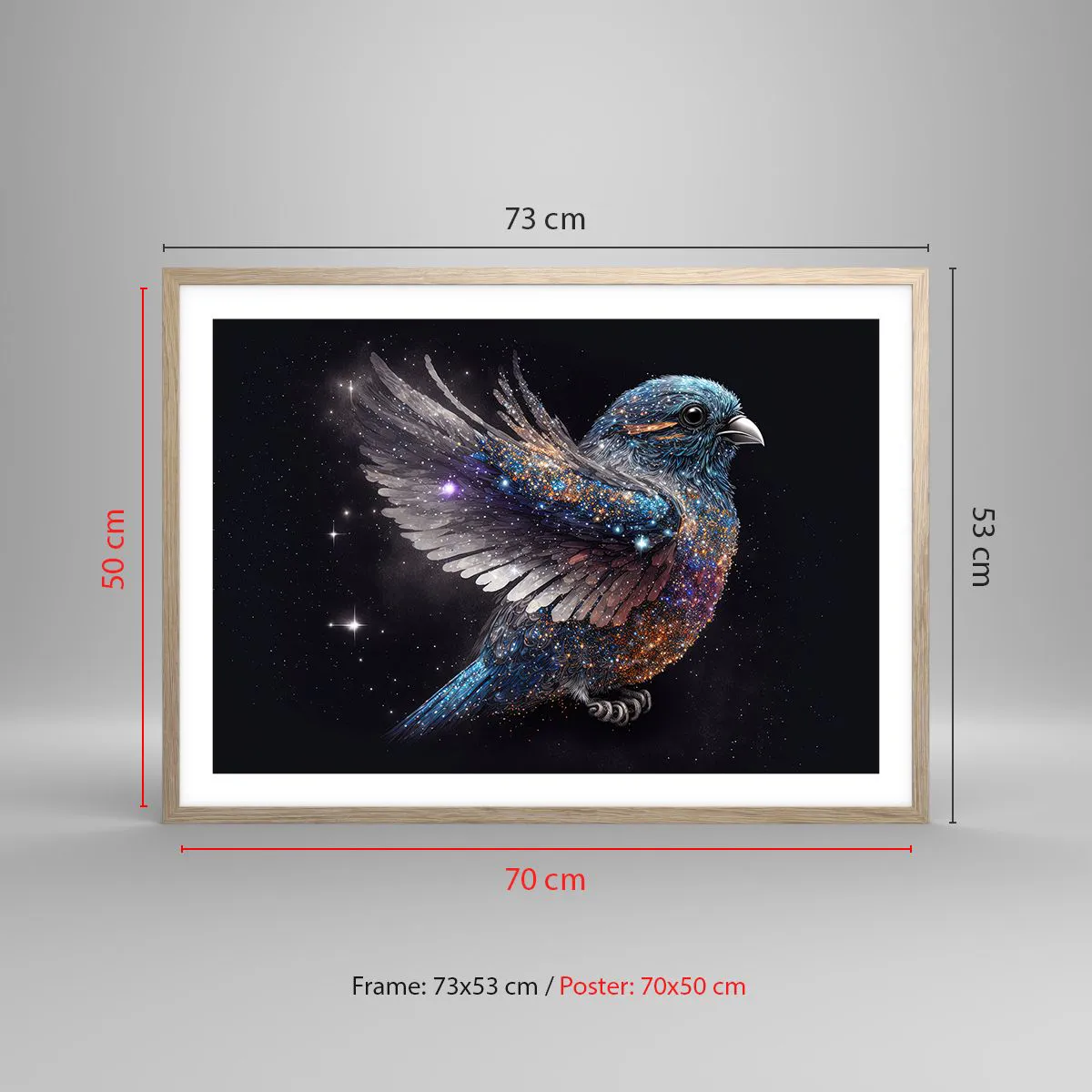 Poster in einem Rahmen aus heller Eiche - Diamantsperling - 70x50 cm