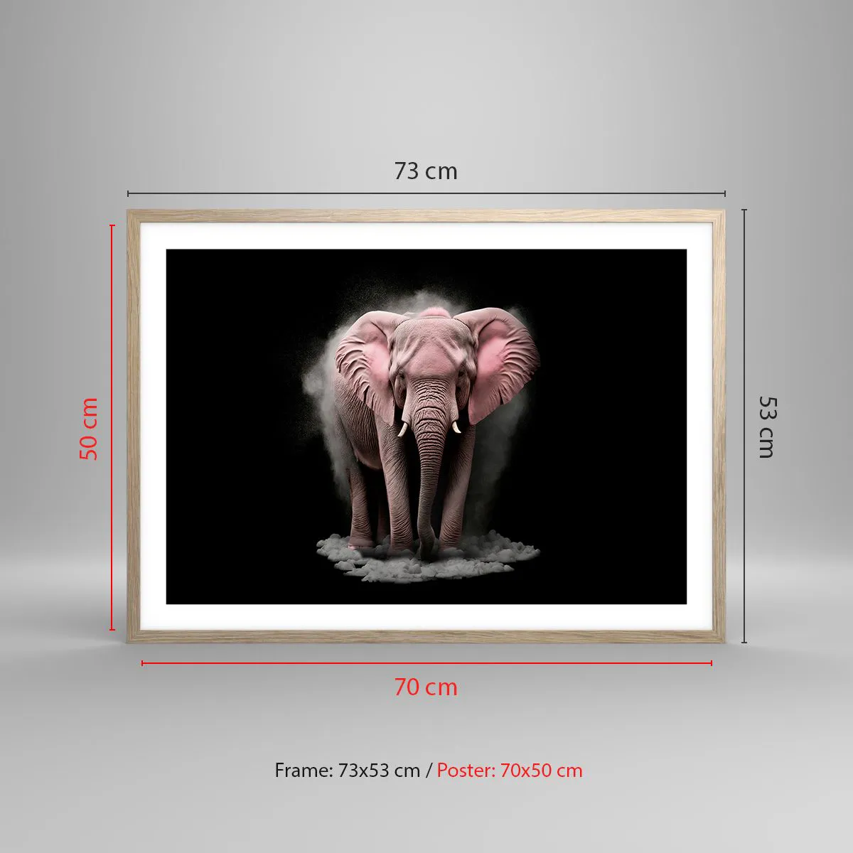 Pôster com moldura de carvalho claro - Não pense em um elefante rosa! - 70x50 cm