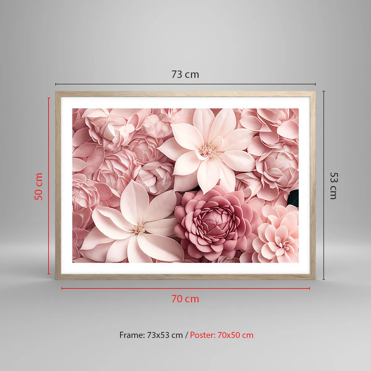 Poster in einem Rahmen aus heller Eiche - In rosa Blütenblättern - 70x50 cm