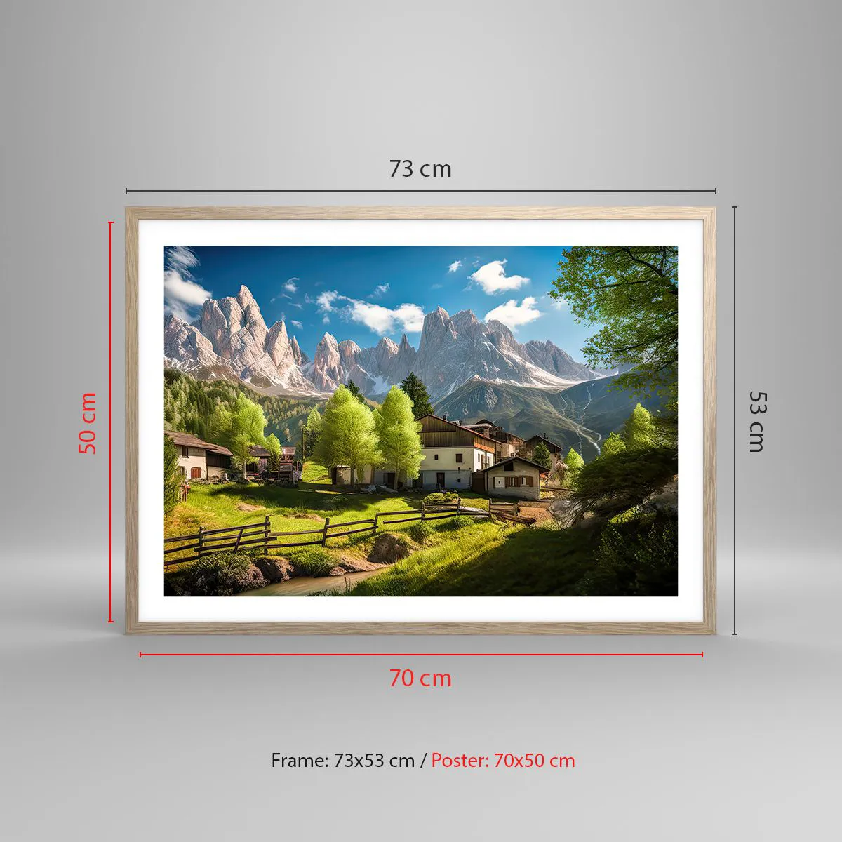 Plagát v ráme zo svetlého duba - Alpská idyla - 70x50 cm