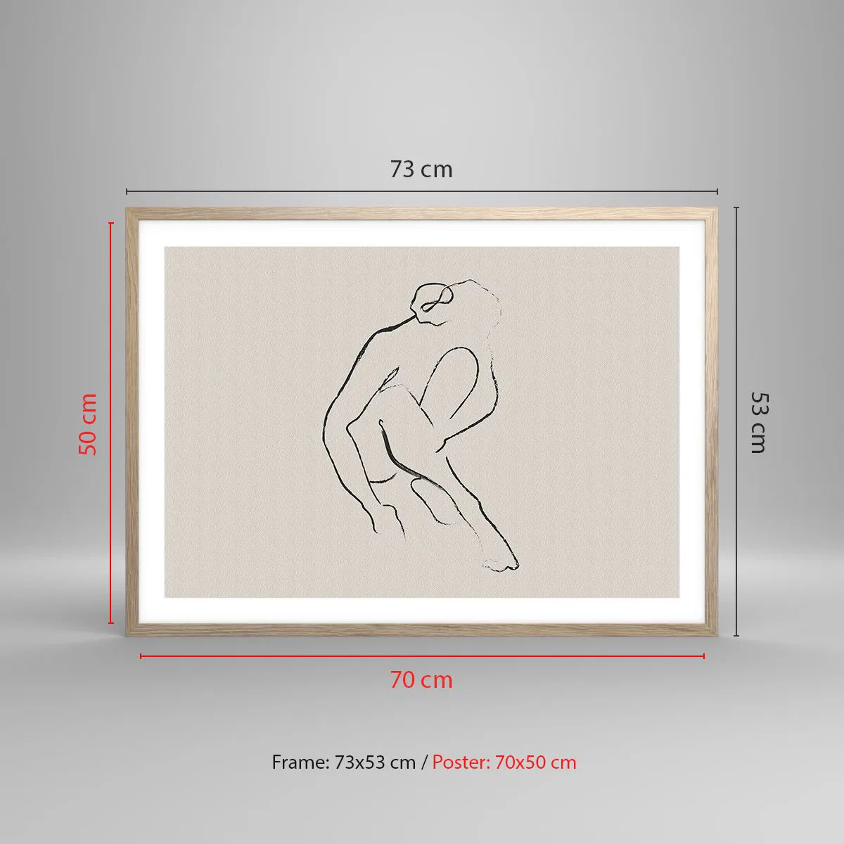 Pôster com moldura de carvalho claro - Esboço íntimo - 70x50 cm