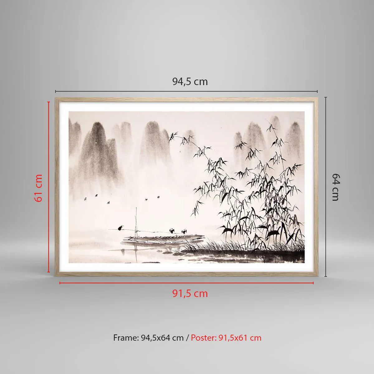 Plakat i ramme af lyst egetræ - Stilhed i rismarkerne - 91x61 cm