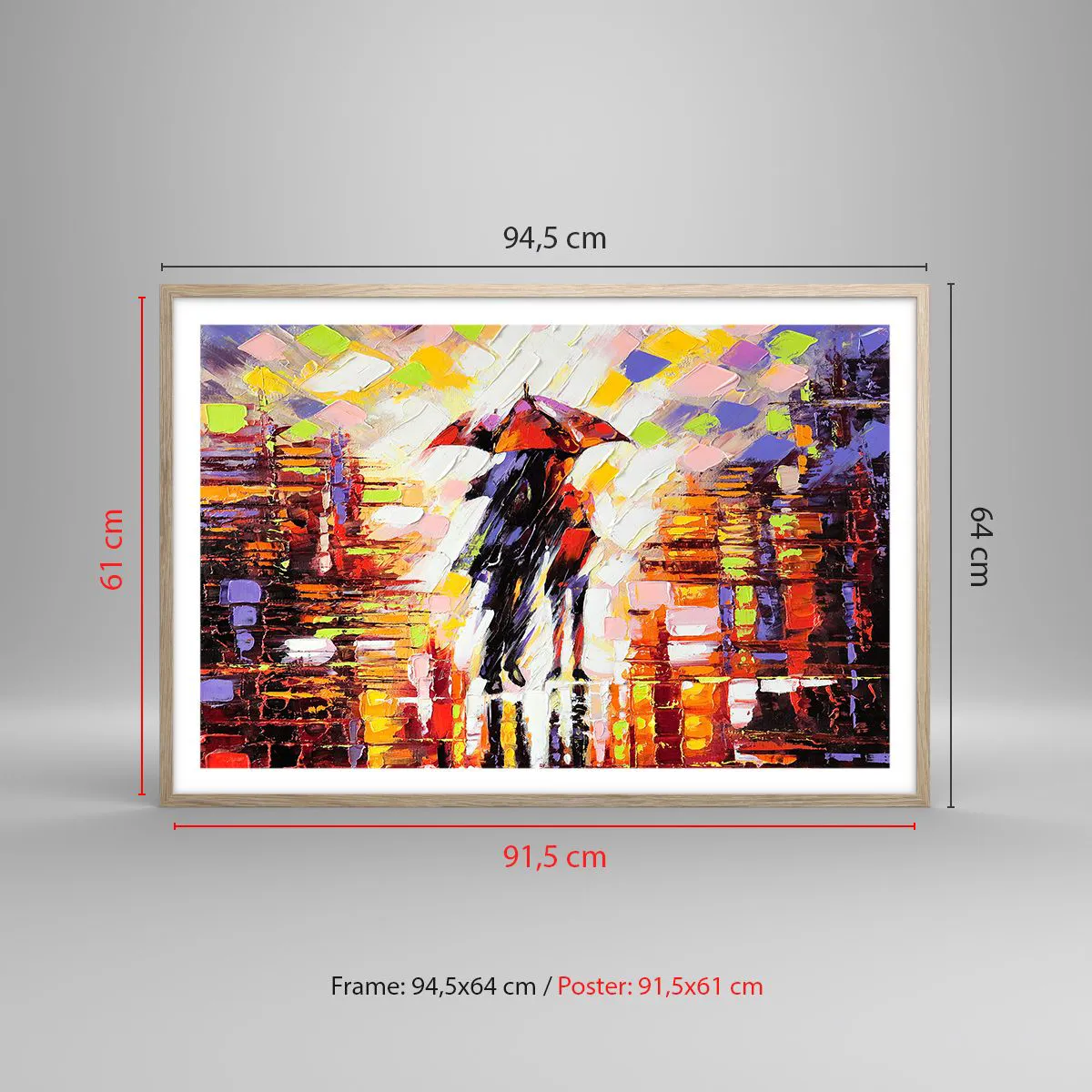 Pôster com moldura de carvalho claro - Juntos durante a noite e a chuva - 91x61 cm