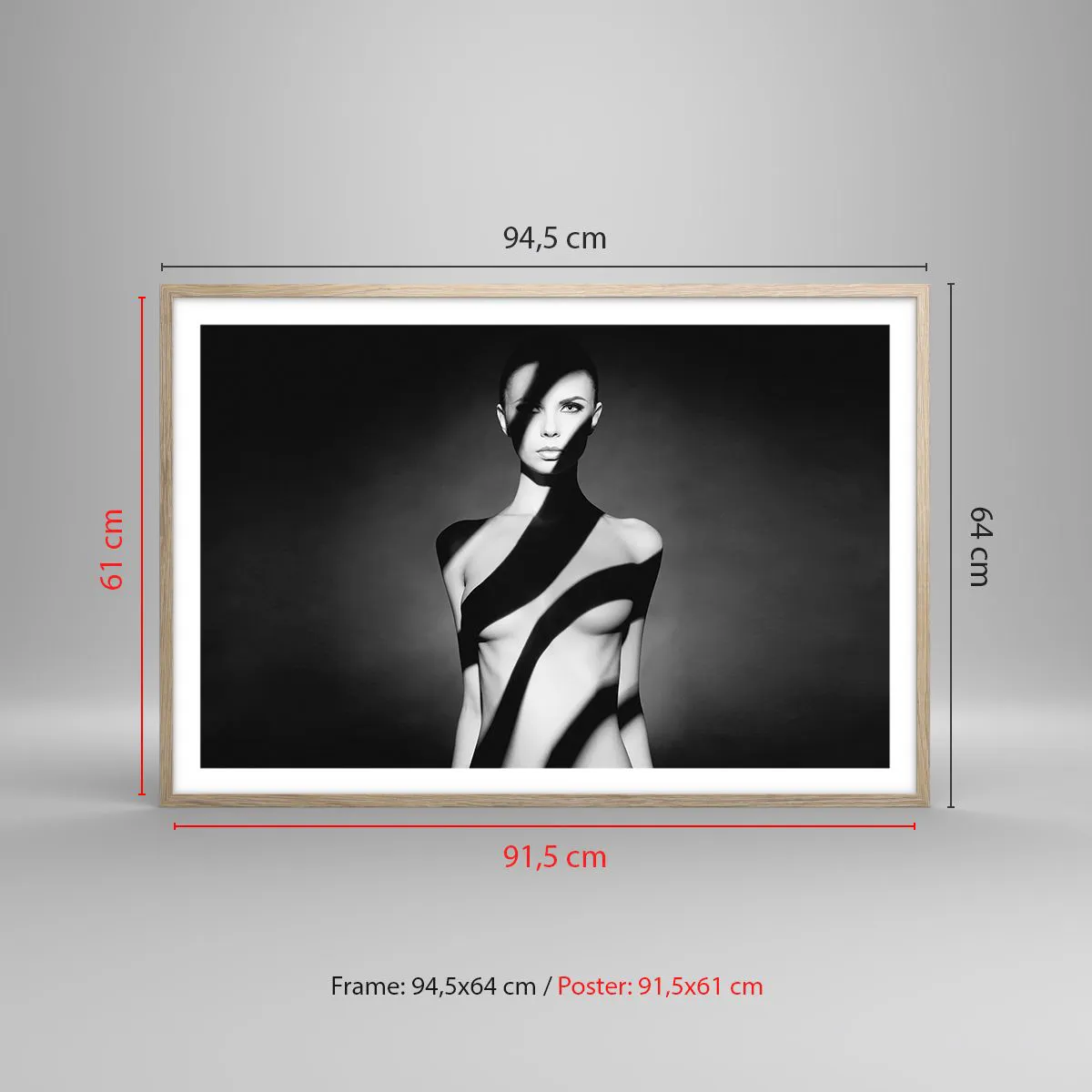 Plakat i ramme af lyst egetræ - I blænding og skygge - 91x61 cm