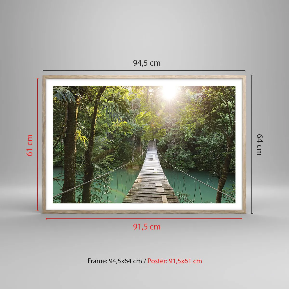 Poszter világos tölgy keretben - Az azúrkék vízen át az azúrkék erdőbe - 91x61 cm