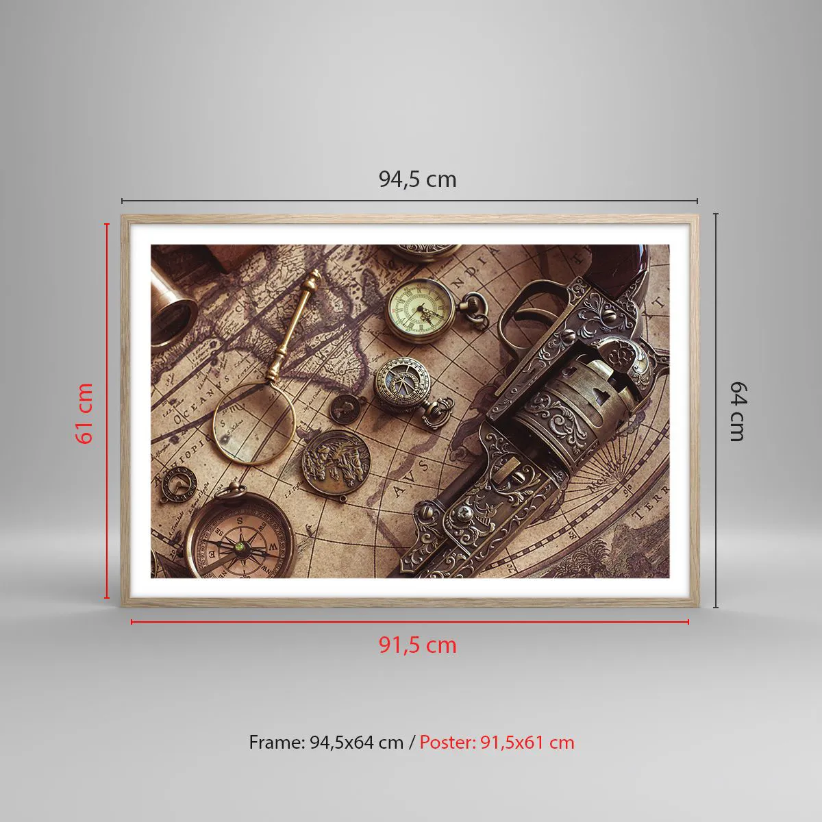 Plakat i ramme af lyst egetræ - Opkald til eventyr - 91x61 cm