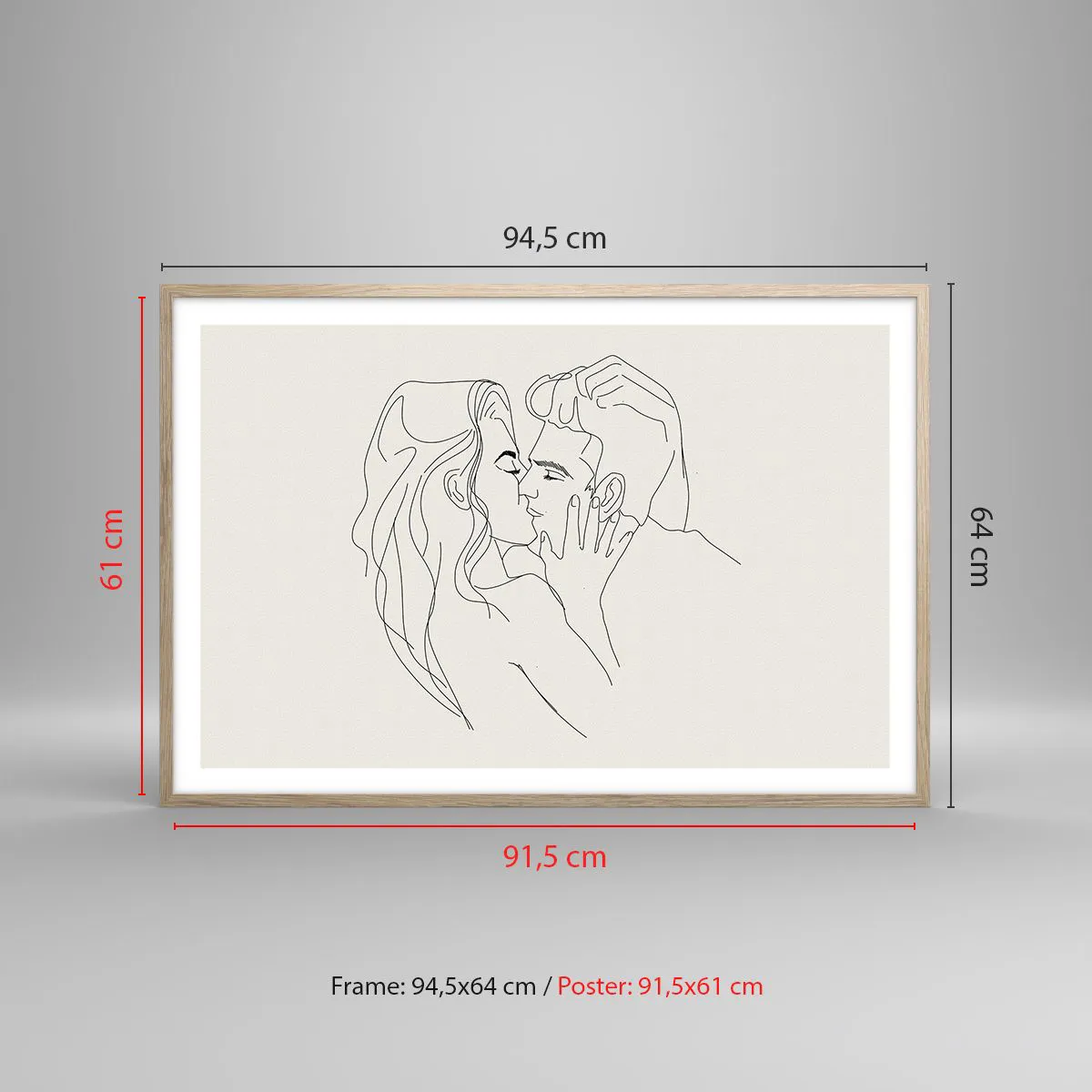 Plakat i ramme af lyst egetræ - Forviklet i følelser - 91x61 cm