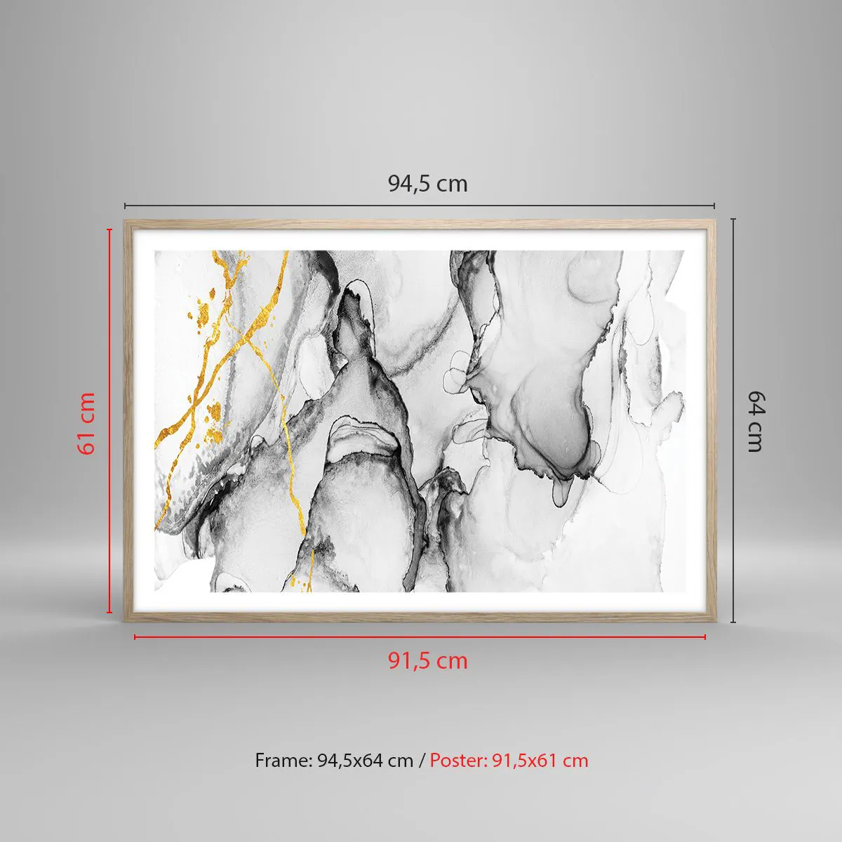 Poster in light oak frame - Composition with a Golden Motif - 91x61 cm