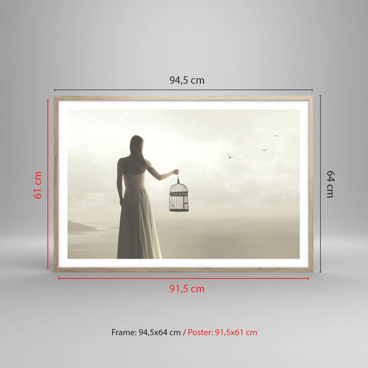 Poster in light oak frame - Be Free - 91x61 cm