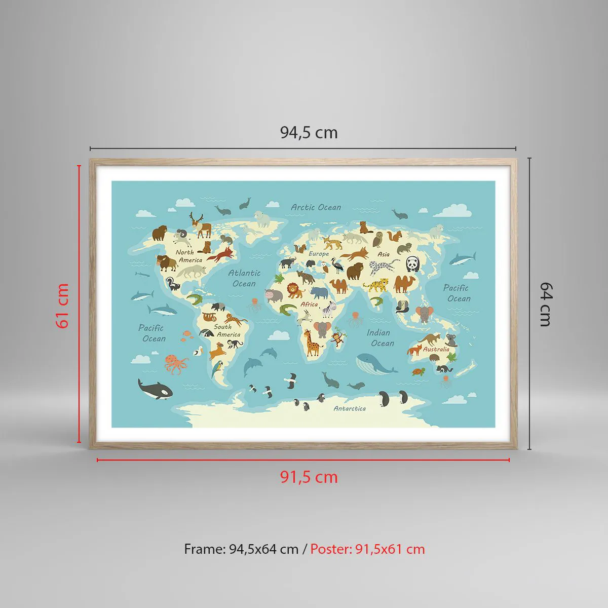 Plakat i ramme af lyst egetræ - Gode naboer - 91x61 cm