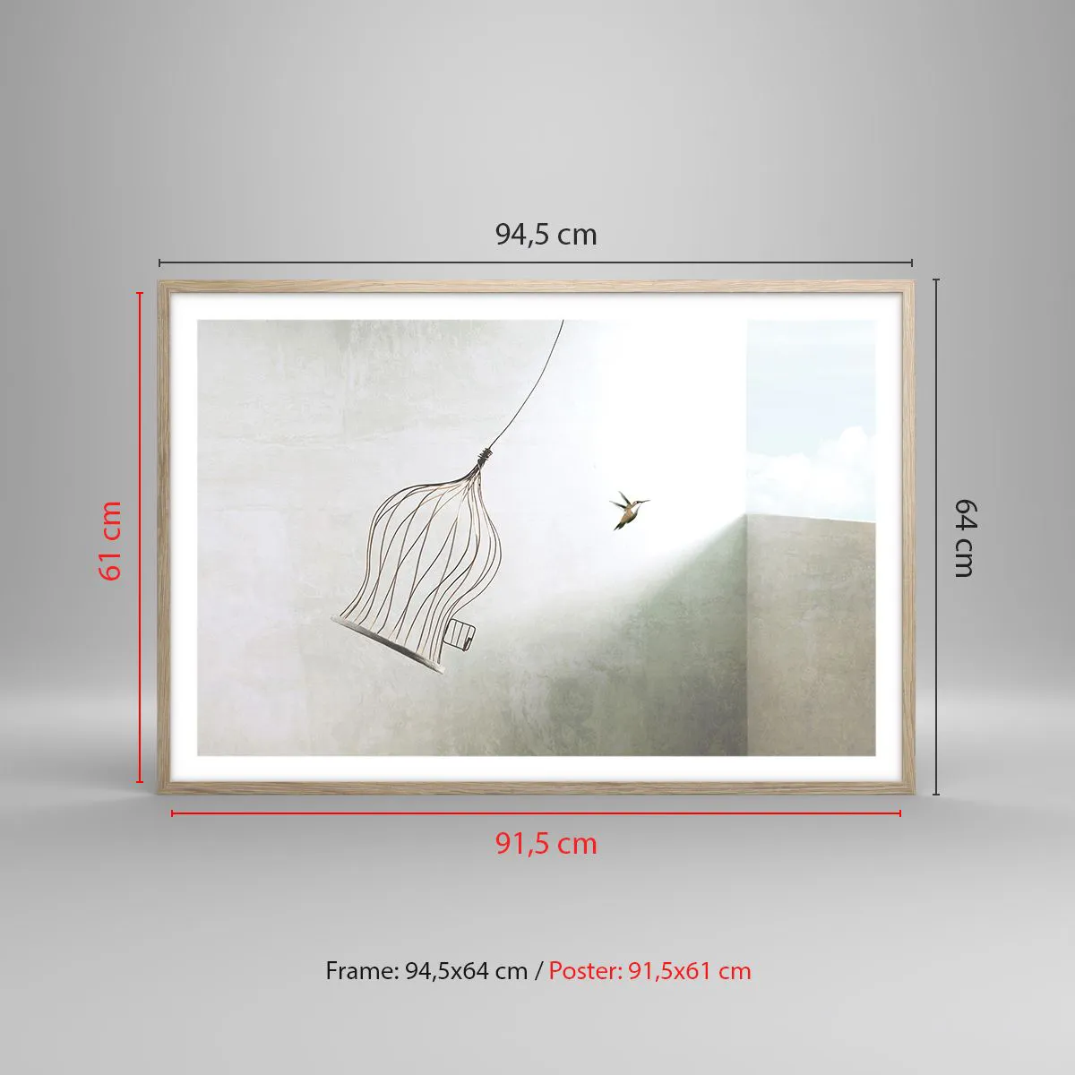 Plakat i ramme af lyst egetræ - I sit elementet - 91x61 cm