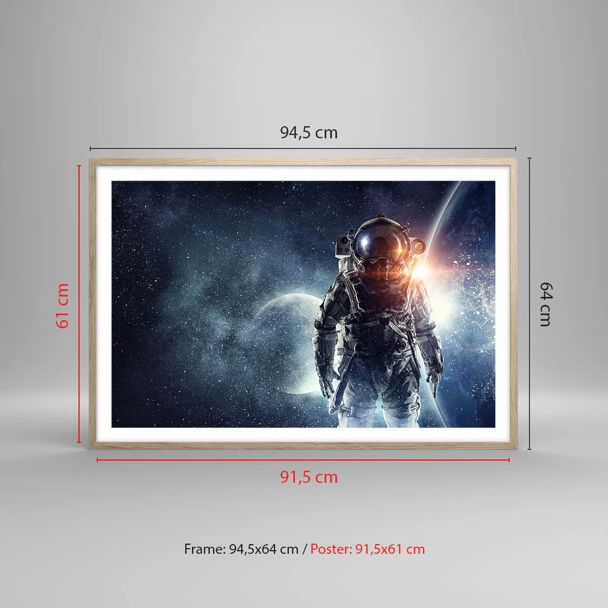 Poster în ramă de stejar deschis - Aventură spațială - 91x61 cm