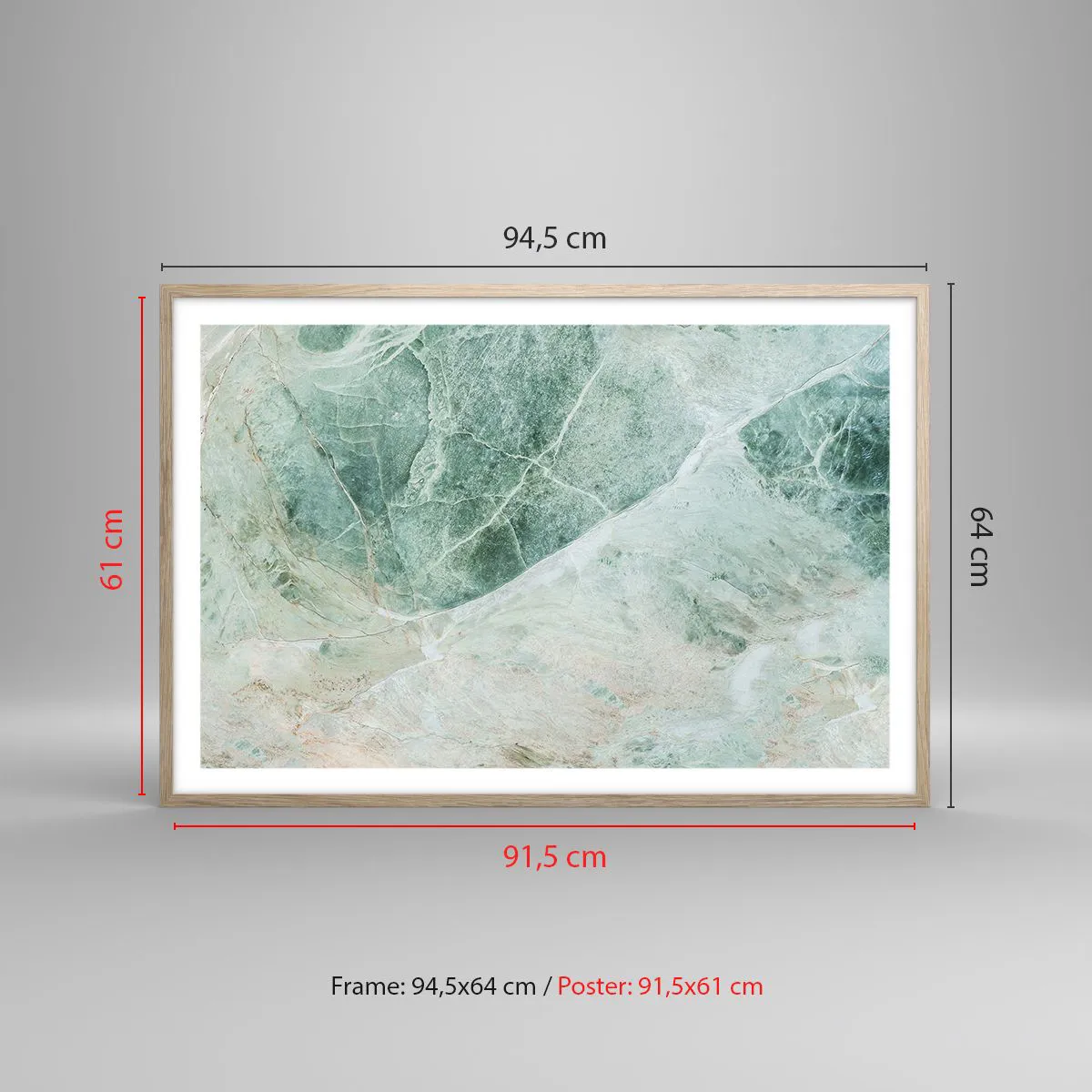 Plakat i ramme af lyst egetræ - Den ædle kølighed af sten - 91x61 cm