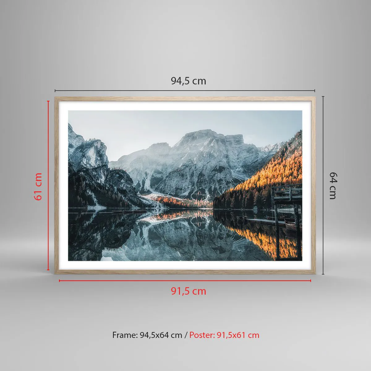 Plakat i ramme af lyst egetræ - Spejllandskab - 91x61 cm